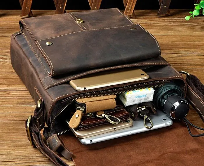 Cool Retro Leather Mens Tablet Messenger Bag Small Side Bag Messenger Bag For Men