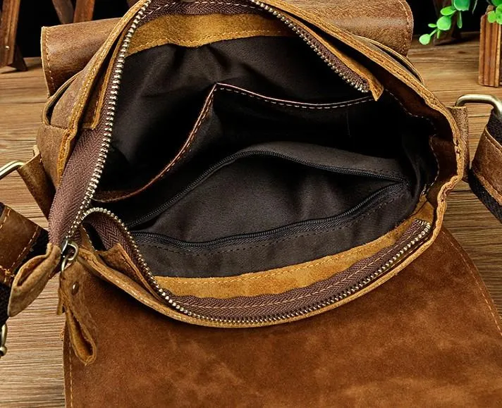 Cool Retro Leather Mens Tablet Messenger Bag Small Side Bag Messenger Bag For Men