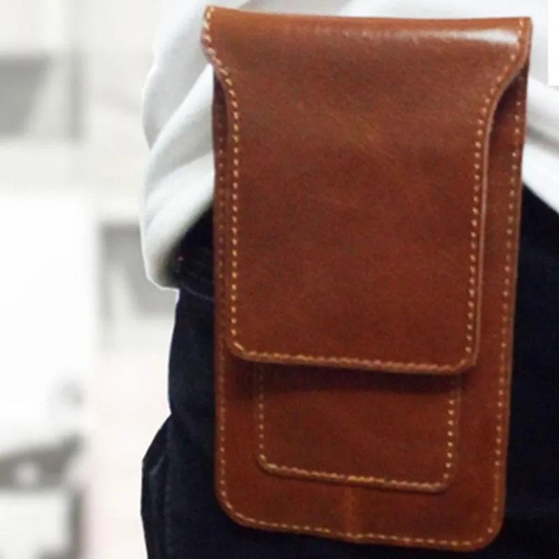 Cool Slim Mens Leather Cell Phone Holsters Belt Pouch Waist Bag for Men
