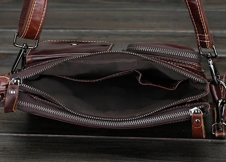 Cool Small Coffee Leather Mens Messenger Bag Shoulder Bag for Men
