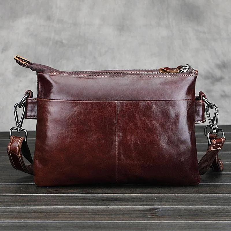 Cool Small Coffee Leather Mens Messenger Bag Shoulder Bag for Men