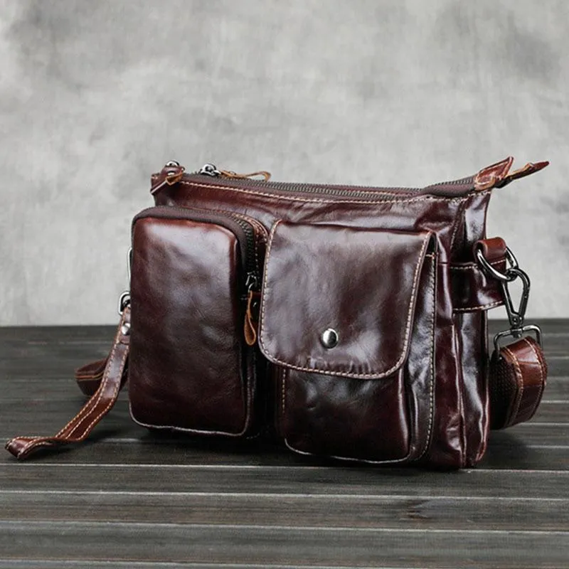 Cool Small Coffee Leather Mens Messenger Bag Shoulder Bag for Men