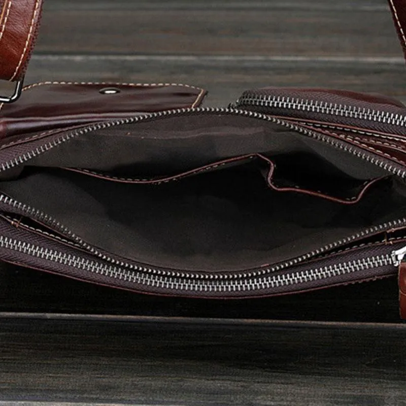 Cool Small Coffee Leather Mens Messenger Bag Shoulder Bag for Men