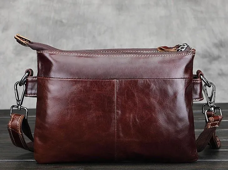 Cool Small Coffee Leather Mens Messenger Bag Shoulder Bag for Men