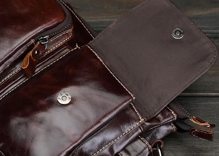 Cool Small Coffee Leather Mens Messenger Bag Shoulder Bag for Men