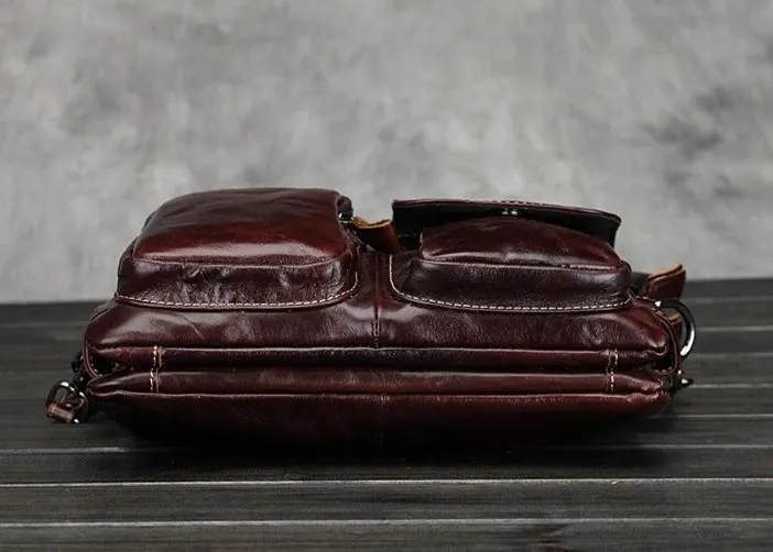 Cool Small Coffee Leather Mens Messenger Bag Shoulder Bag for Men