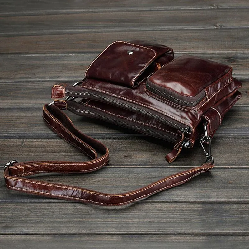 Cool Small Coffee Leather Mens Messenger Bag Shoulder Bag for Men