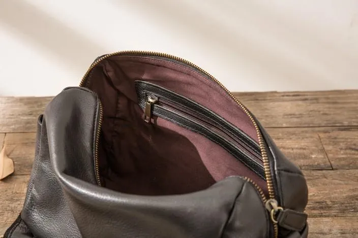 Cool Small Leather Black Mens Messenger Bags Shoulder Bags  for Men
