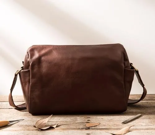 Cool Small Leather Black Mens Messenger Bags Shoulder Bags  for Men
