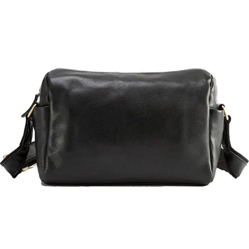 Cool Small Leather Black Mens Messenger Bags Shoulder Bags  for Men