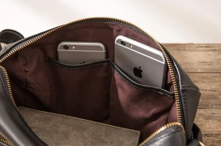 Cool Small Leather Black Mens Messenger Bags Shoulder Bags  for Men