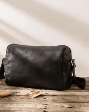Cool Small Leather Black Mens Messenger Bags Shoulder Bags  for Men
