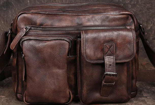 Cool Small Leather Mens Messenger Bag Brown Courier Bag Side Bag Postman Bag for men