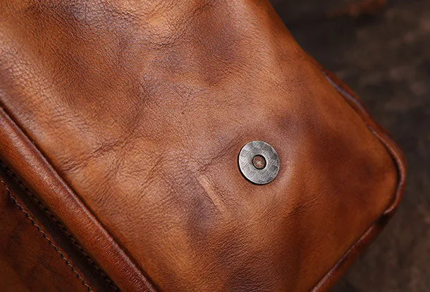 Cool Small Leather Mens Messenger Bag Brown Courier Bag Side Bag Postman Bag for men