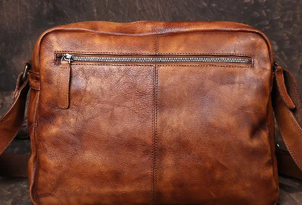 Cool Small Leather Mens Messenger Bag Brown Courier Bag Side Bag Postman Bag for men