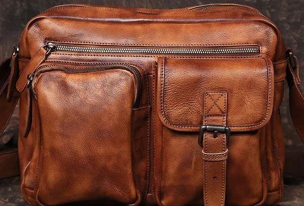 Cool Small Leather Mens Messenger Bag Brown Courier Bag Side Bag Postman Bag for men