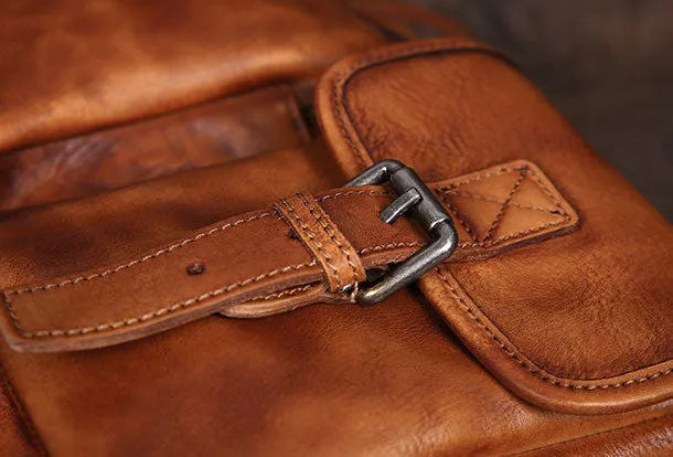 Cool Small Leather Mens Messenger Bag Brown Courier Bag Side Bag Postman Bag for men