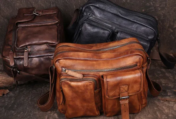 Cool Small Leather Mens Messenger Bag Brown Courier Bag Side Bag Postman Bag for men