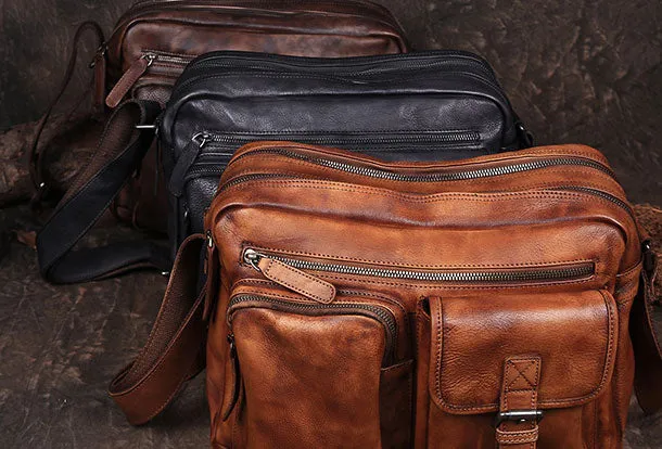 Cool Small Leather Mens Messenger Bag Brown Courier Bag Side Bag Postman Bag for men