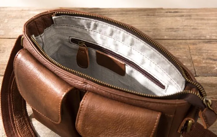 Cool Small Leather Vintage Mens Messenger Bag Shoulder Bags  for Men