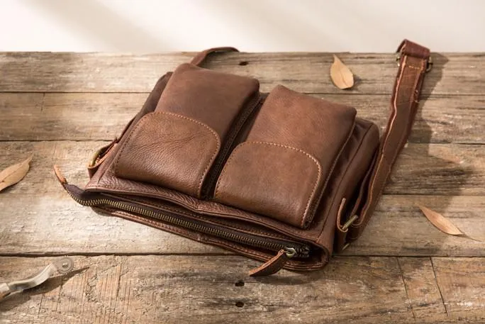 Cool Small Leather Vintage Mens Messenger Bag Shoulder Bags  for Men