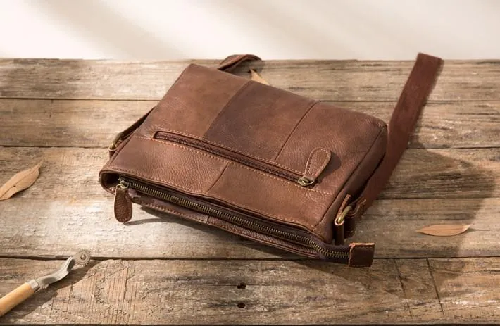 Cool Small Leather Vintage Mens Messenger Bag Shoulder Bags  for Men