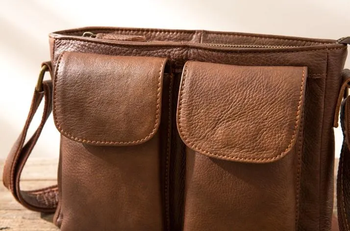 Cool Small Leather Vintage Mens Messenger Bag Shoulder Bags  for Men