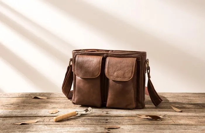 Cool Small Leather Vintage Mens Messenger Bag Shoulder Bags  for Men