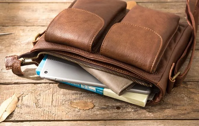 Cool Small Leather Vintage Mens Messenger Bag Shoulder Bags  for Men