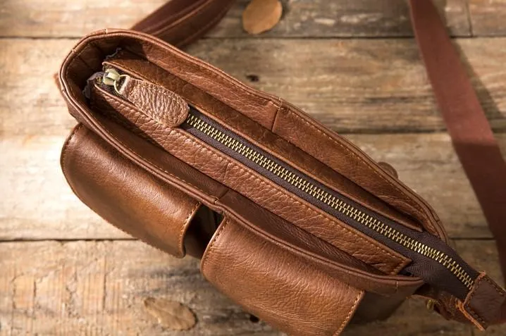 Cool Small Leather Vintage Mens Messenger Bag Shoulder Bags  for Men