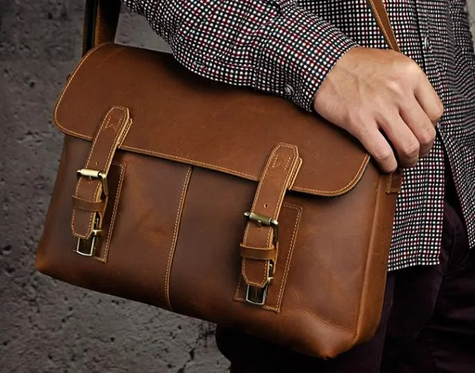 Cool Vintage Brown Leather Mens Side Bag Messenger Bag Shoulder Bag for Men