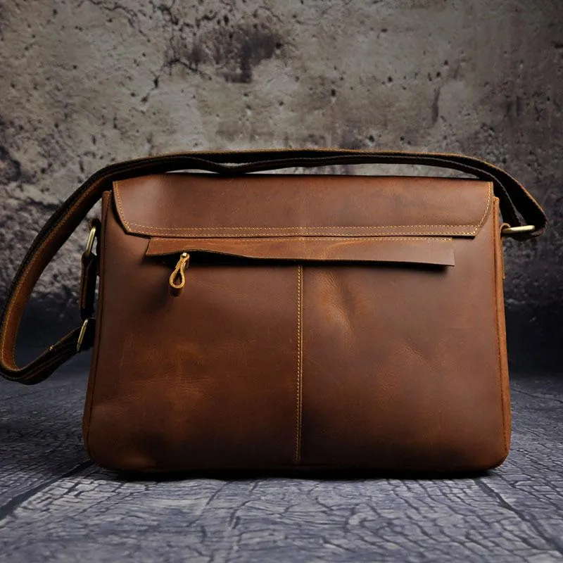 Cool Vintage Brown Leather Mens Side Bag Messenger Bag Shoulder Bag for Men