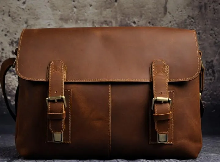 Cool Vintage Brown Leather Mens Side Bag Messenger Bag Shoulder Bag for Men