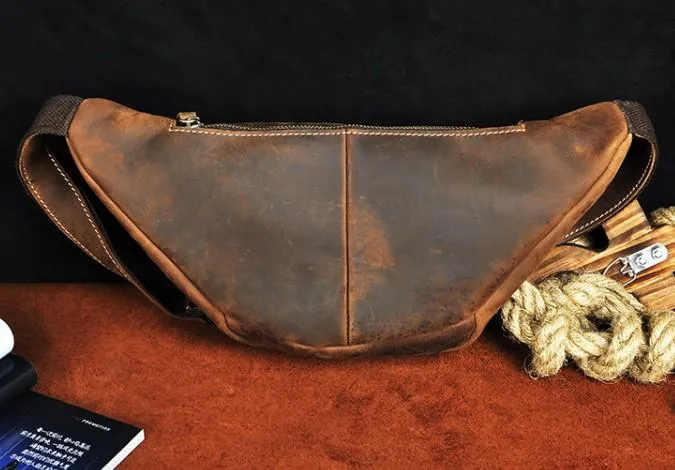 Cool Vintage Brown Mens Leather Fanny Pack Belt Bags Waist Bag For Men