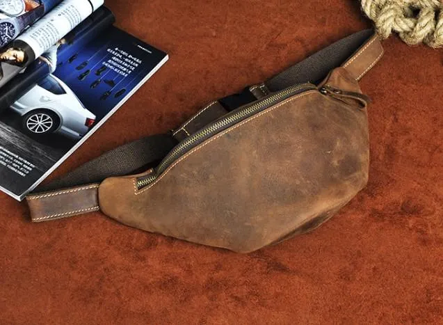 Cool Vintage Brown Mens Leather Fanny Pack Belt Bags Waist Bag For Men