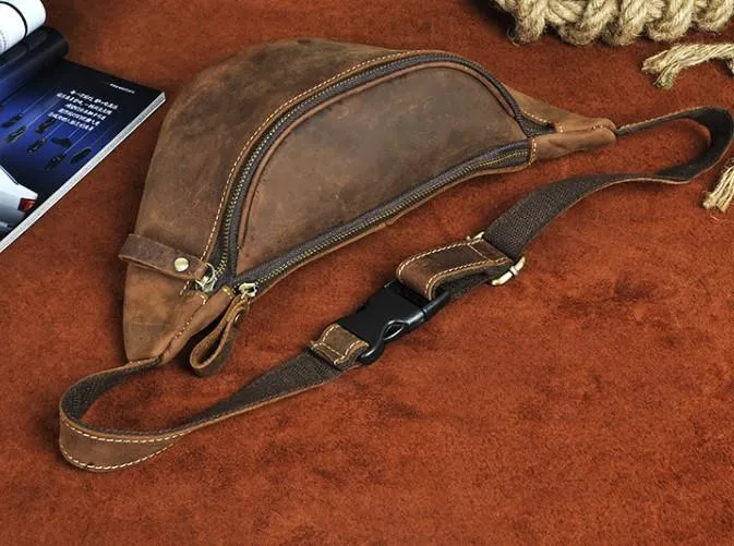Cool Vintage Brown Mens Leather Fanny Pack Belt Bags Waist Bag For Men