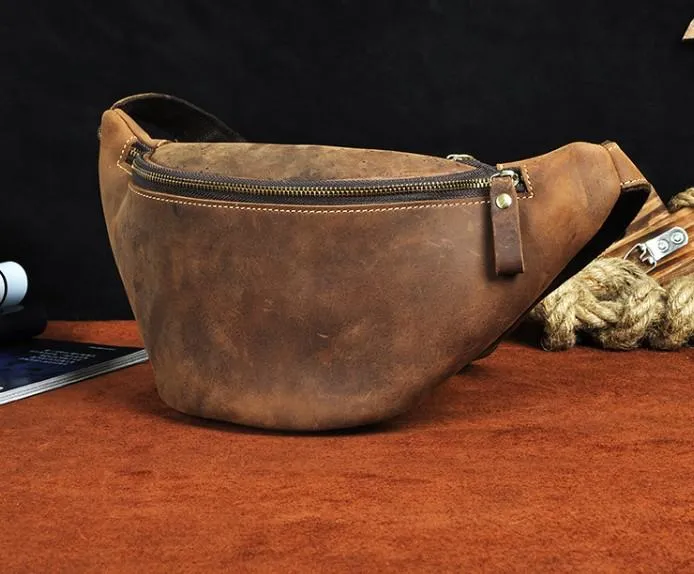 Cool Vintage Brown Mens Leather Fanny Pack Belt Bags Waist Bag For Men