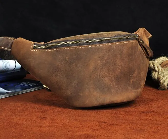 Cool Vintage Brown Mens Leather Fanny Pack Belt Bags Waist Bag For Men