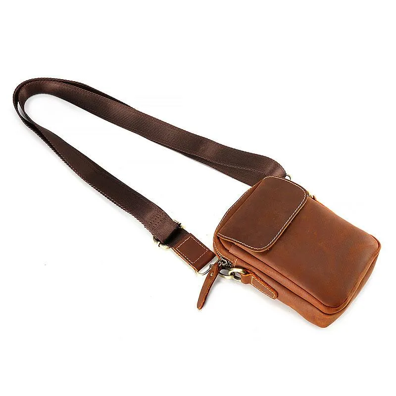 Cool Vintage Dark Brown Leather Mens Belt Pouch Small Side Bag Messenger Bag For Men