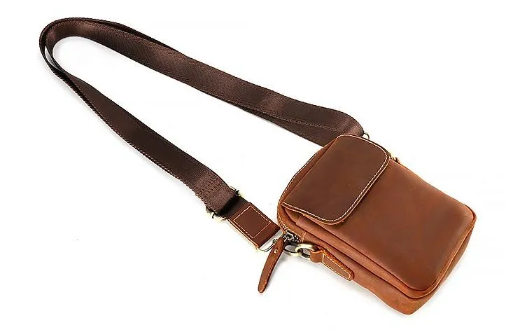Cool Vintage Dark Brown Leather Mens Belt Pouch Small Side Bag Messenger Bag For Men