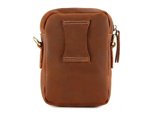 Cool Vintage Dark Brown Leather Mens Belt Pouch Small Side Bag Messenger Bag For Men
