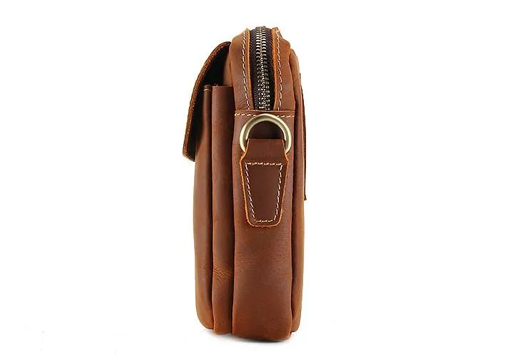 Cool Vintage Dark Brown Leather Mens Belt Pouch Small Side Bag Messenger Bag For Men