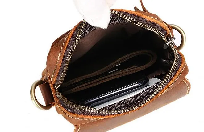 Cool Vintage Dark Brown Leather Mens Belt Pouch Small Side Bag Messenger Bag For Men