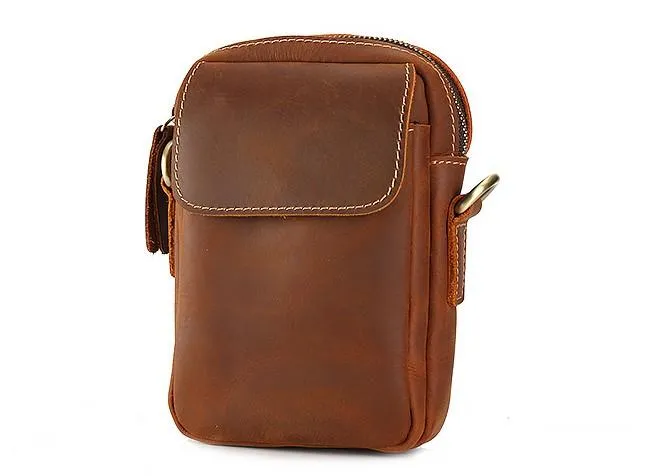 Cool Vintage Dark Brown Leather Mens Belt Pouch Small Side Bag Messenger Bag For Men