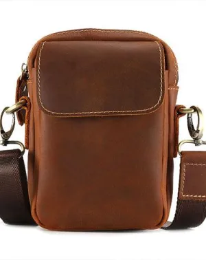 Cool Vintage Dark Brown Leather Mens Belt Pouch Small Side Bag Messenger Bag For Men