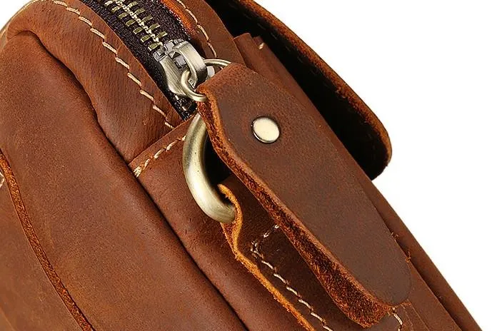 Cool Vintage Dark Brown Leather Mens Belt Pouch Small Side Bag Messenger Bag For Men