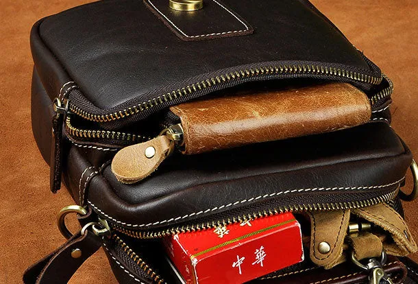 Cool Vintage Leather Belt Pouch Waist Bag Mini Side Bag Messenger Bag For Mens