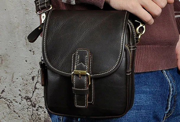 Cool Vintage Leather Belt Pouch Waist Bag Mini Side Bag Messenger Bag For Mens