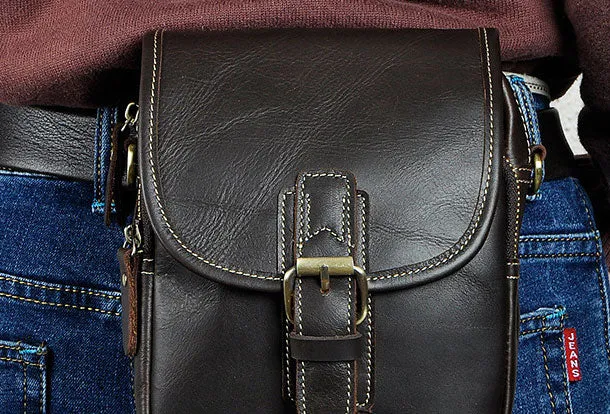 Cool Vintage Leather Belt Pouch Waist Bag Mini Side Bag Messenger Bag For Mens