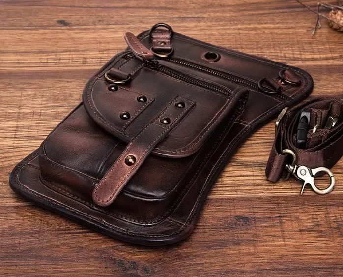 Cool Vintage Leather Mens Belt Pouch Waist Bag Drop Leg Bag Mini Shoulder Bag For Men